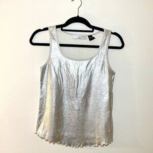 Charles Nolan NY Silver Stretchy Tank Top with Flutter Hem Size Small